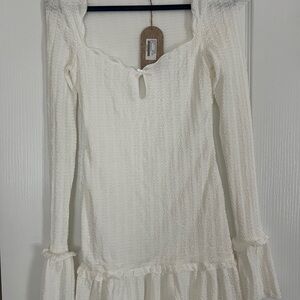 Meshki Daphne Pointelle Long Sleeve Mini Dress - Ivory